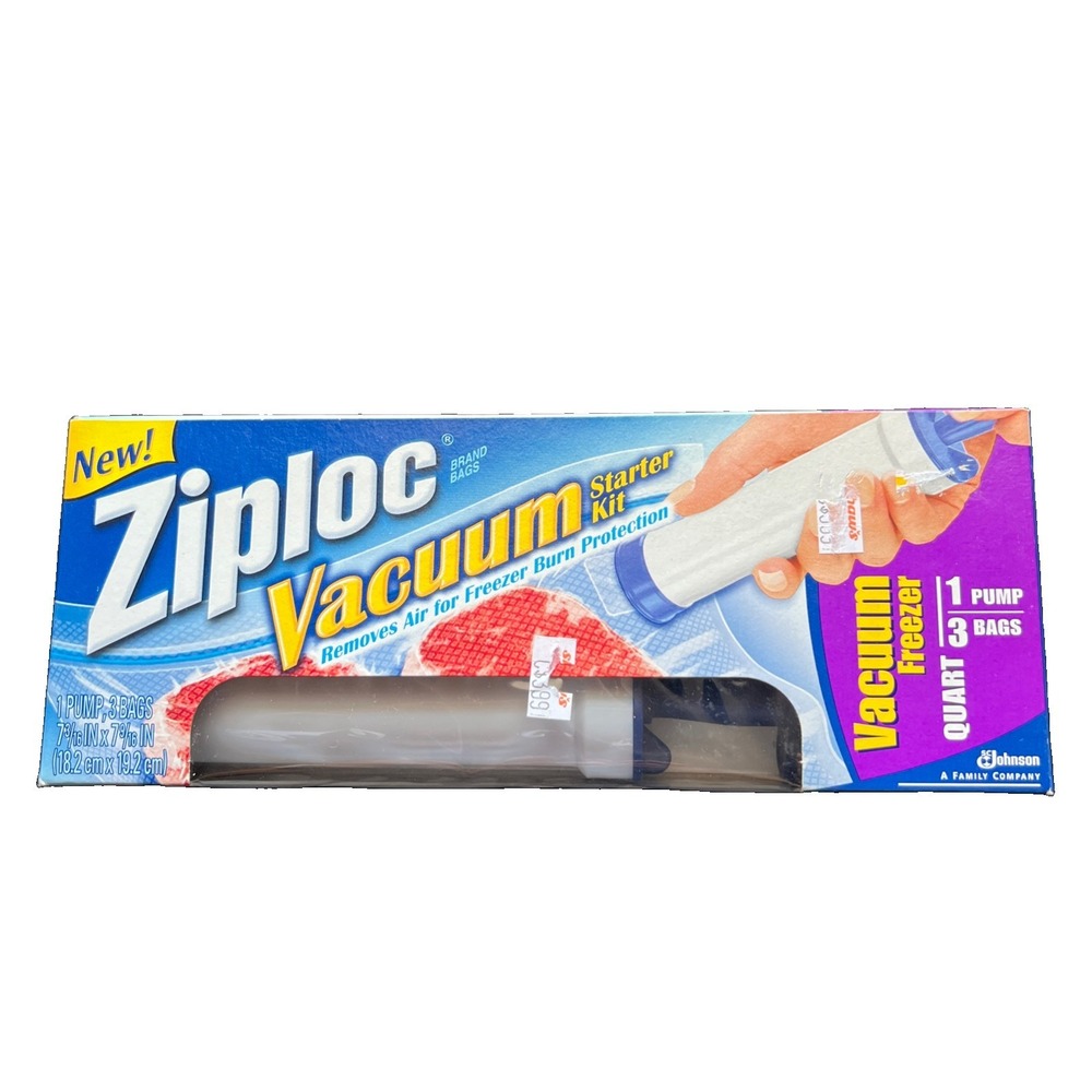 Ziploc Vacuum Starter Kit 1 Pump 3 Quart Freezer Bags New In Box Discontinued